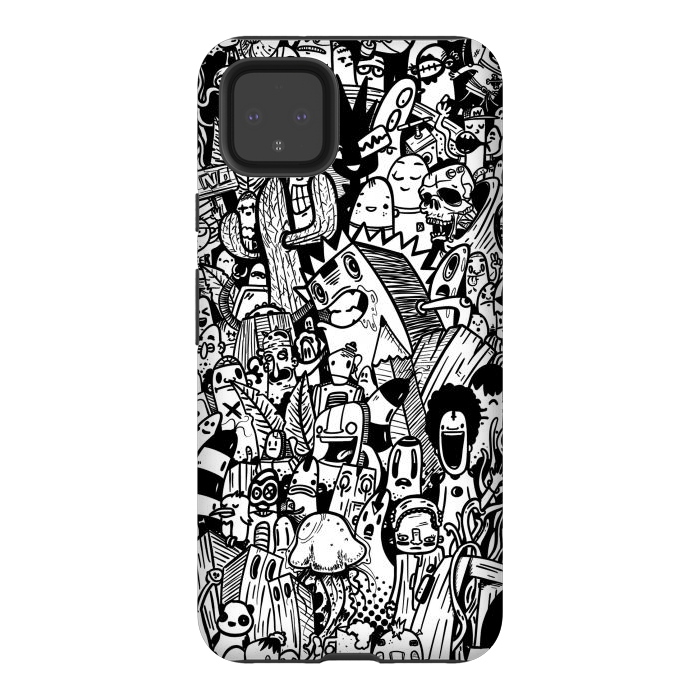 Pixel 4XL StrongFit Doodle party black and white by Manuvila