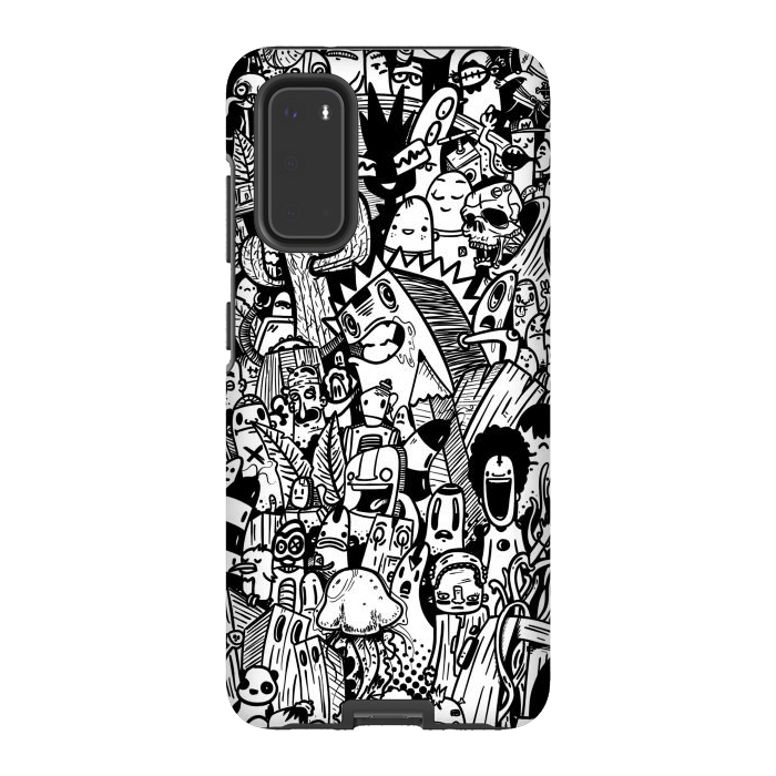 Galaxy S20 StrongFit Doodle party black and white by Manuvila