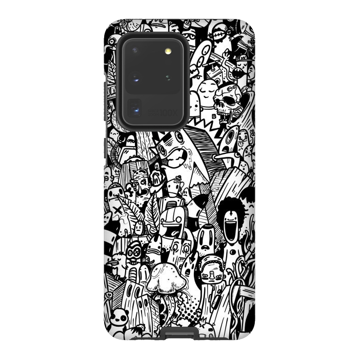 Galaxy S20 Ultra StrongFit Doodle party black and white by Manuvila