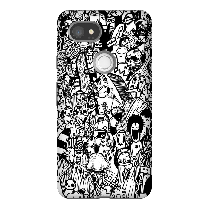 Pixel 2XL StrongFit Doodle party black and white by Manuvila