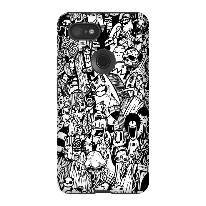 Pixel 3XL StrongFit Doodle party black and white by Manuvila