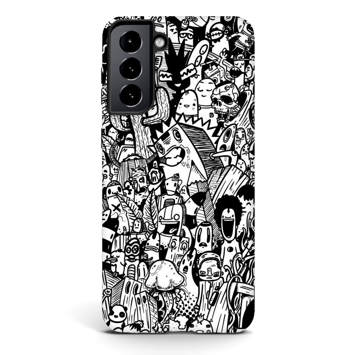 Galaxy S21 plus StrongFit Doodle party black and white by Manuvila