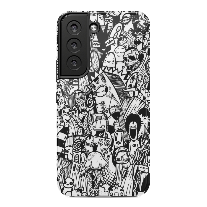 Galaxy S22 StrongFit Doodle party black and white by Manuvila