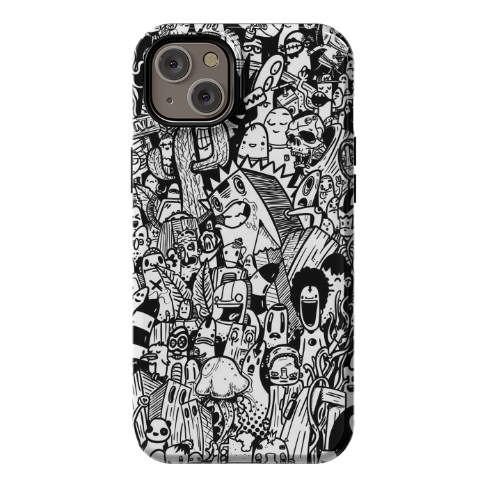 iPhone 14 Plus StrongFit Doodle party black and white by Manuvila