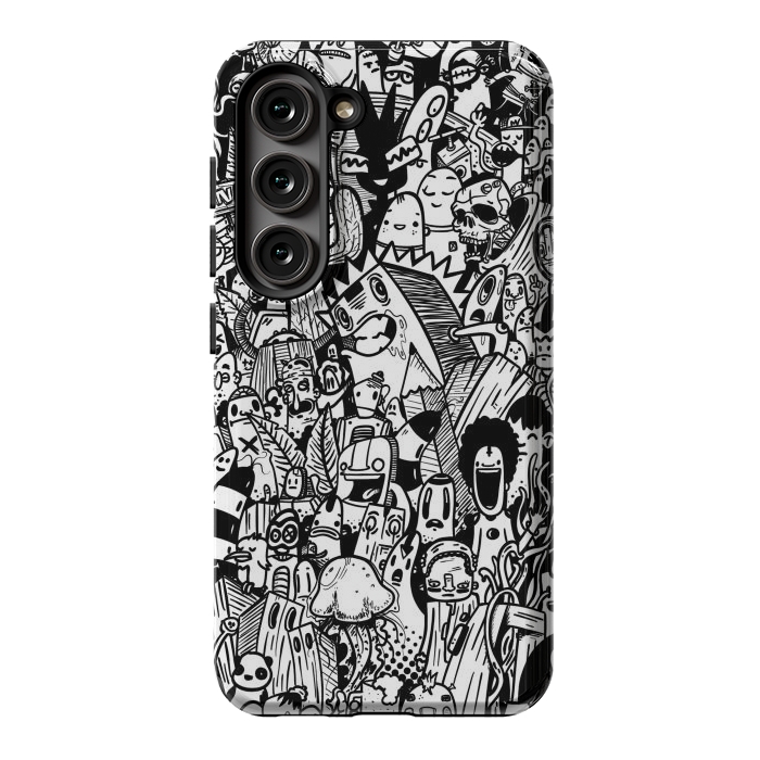 Galaxy S23 StrongFit Doodle party black and white by Manuvila