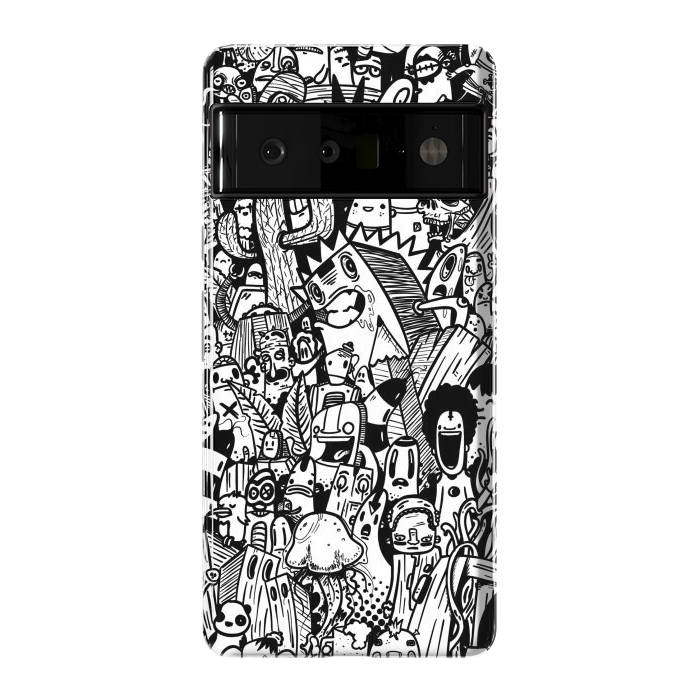 Pixel 6 Pro StrongFit Doodle party black and white by Manuvila