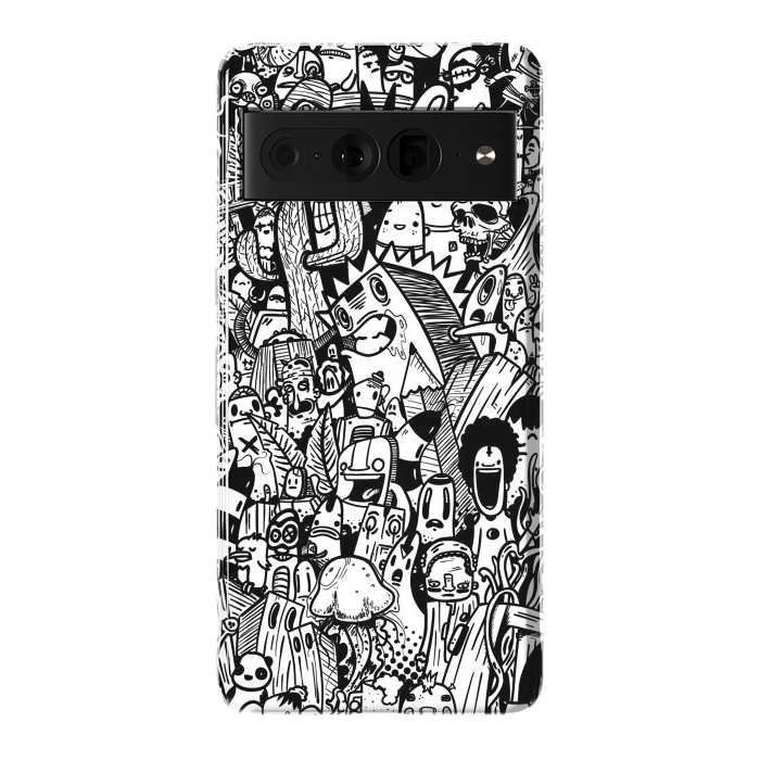 Pixel 7 Pro StrongFit Doodle party black and white by Manuvila