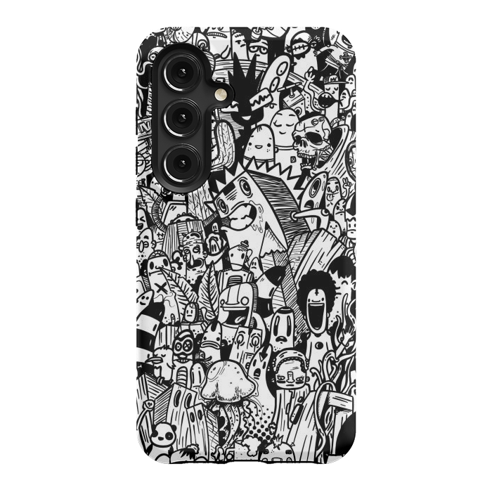 Galaxy S24 StrongFit Doodle party black and white by Manuvila