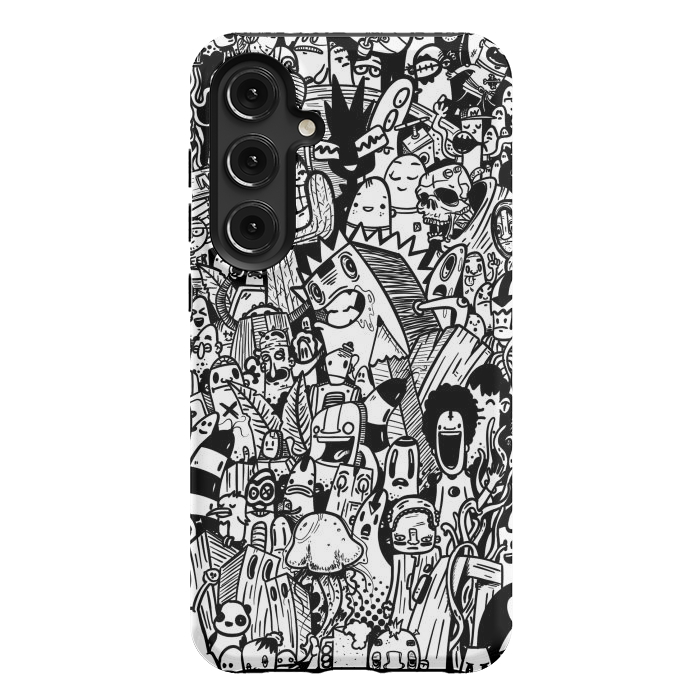 Galaxy S24 Plus StrongFit Doodle party black and white by Manuvila