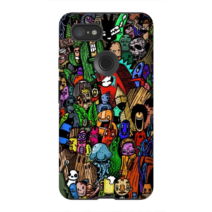 Pixel 3XL StrongFit Doodle color party by Manuvila