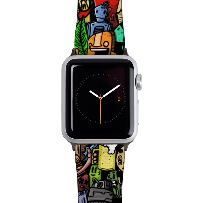 Watch 42mm / 44mm Strap PU leather Doodle color party by Manuvila