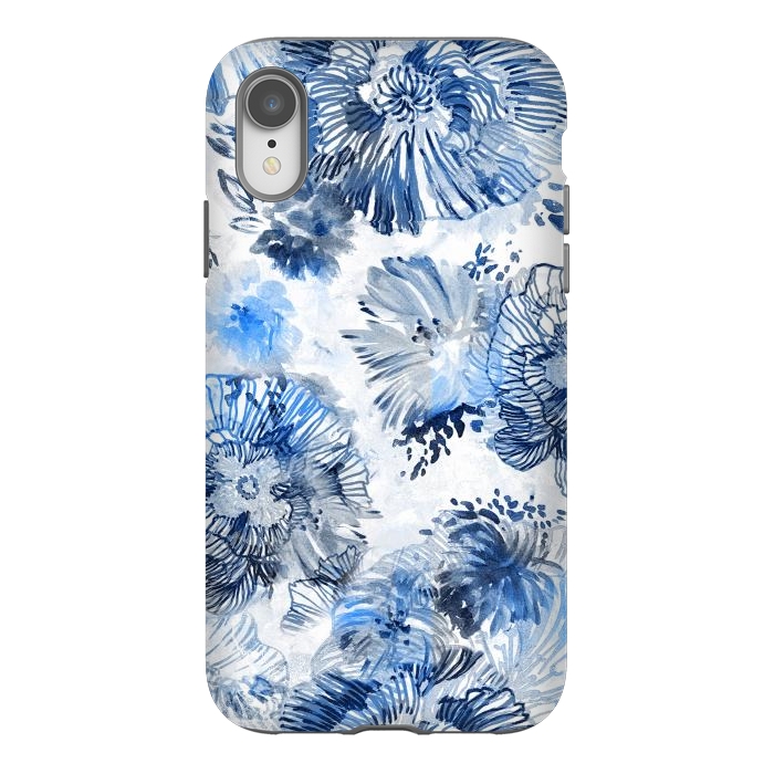 iPhone Xr StrongFit Blue watercolor flowers - painted petals by Oana 