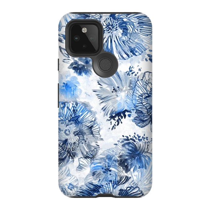 Pixel 5 StrongFit Blue watercolor flowers - painted petals by Oana 
