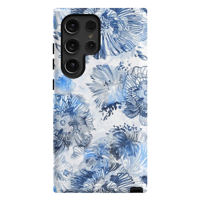 Galaxy S24 Ultra StrongFit Blue watercolor flowers - painted petals by Oana 