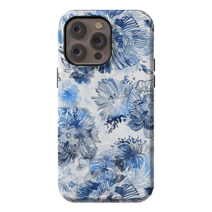 iPhone 14 Pro max StrongFit Blue watercolor flowers - painted petals by Oana 