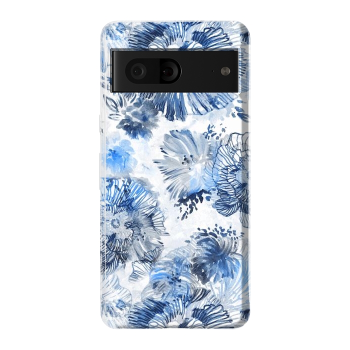 Pixel 7 StrongFit Blue watercolor flowers - painted petals by Oana 