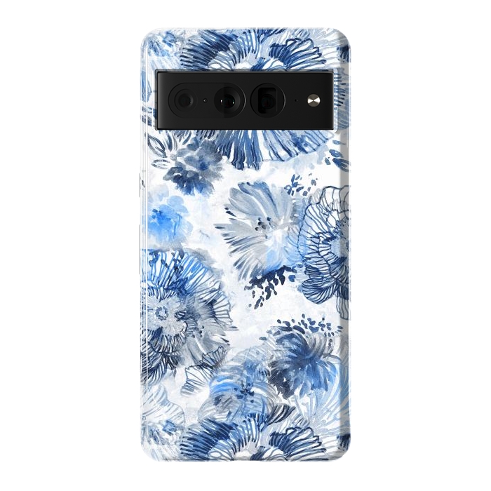 Pixel 7 Pro StrongFit Blue watercolor flowers - painted petals by Oana 