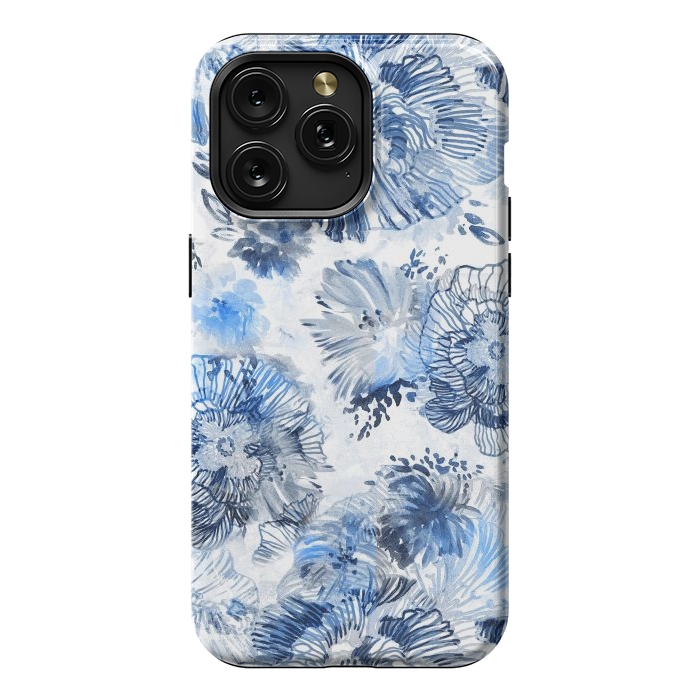 iPhone 15 Pro Max StrongFit Blue watercolor flowers - painted petals by Oana 