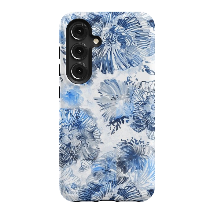 Galaxy S24 StrongFit Blue watercolor flowers - painted petals by Oana 