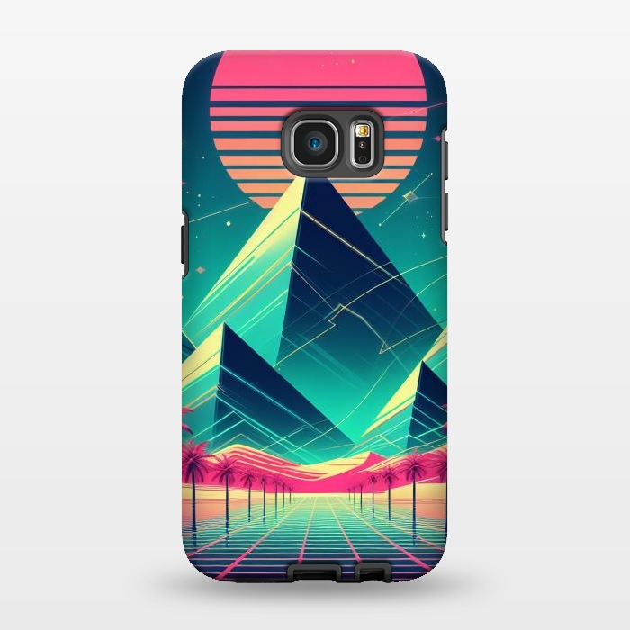 Galaxy S7 EDGE StrongFit 80s Neon Palm Pyramids by JohnnyVillas