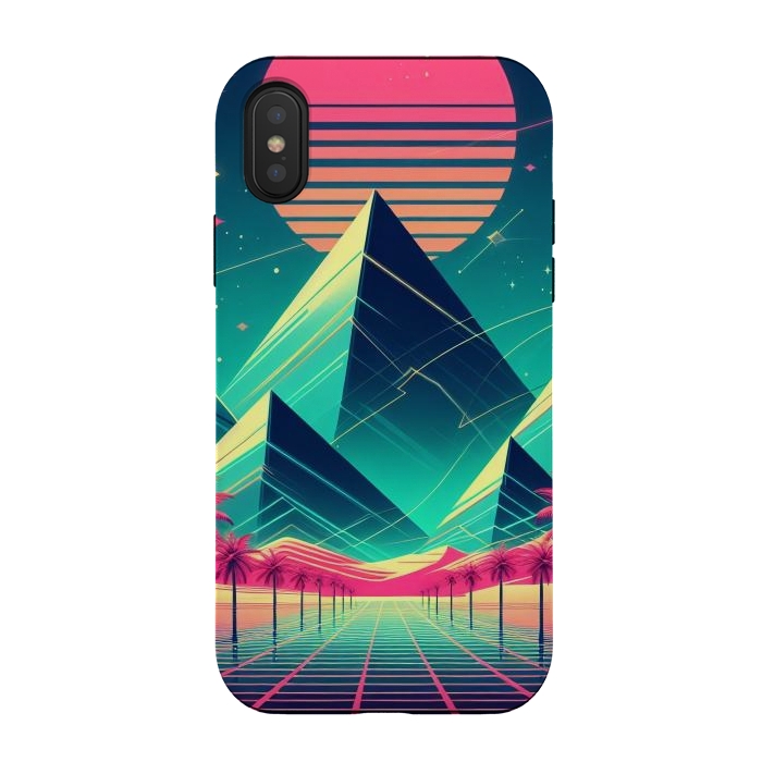 iPhone Xs / X StrongFit 80s Neon Palm Pyramids by JohnnyVillas