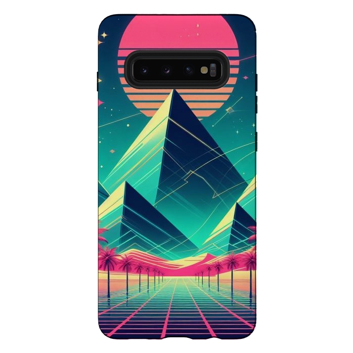 Galaxy S10 plus StrongFit 80s Neon Palm Pyramids by JohnnyVillas