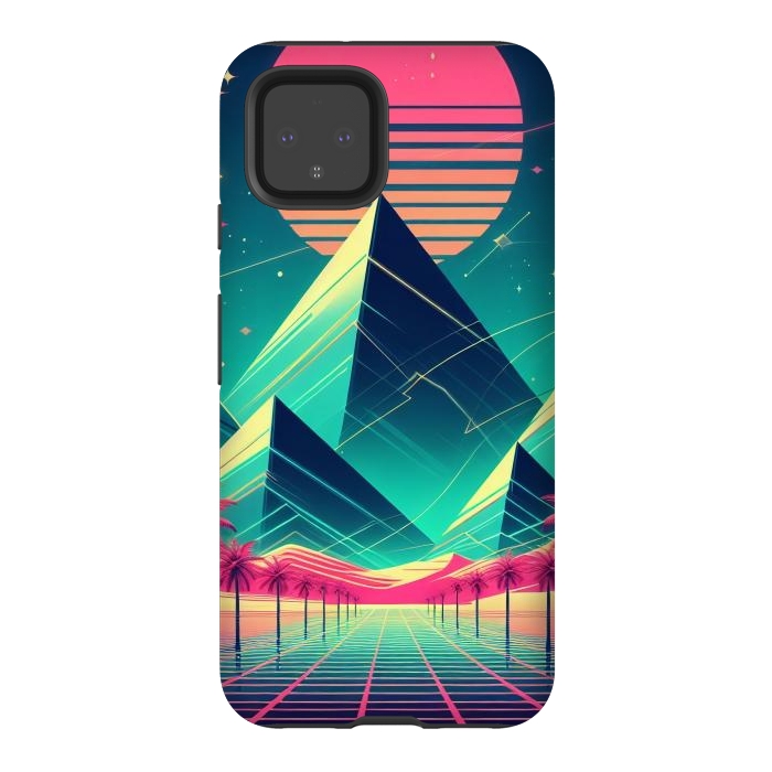 Pixel 4 StrongFit 80s Neon Palm Pyramids by JohnnyVillas