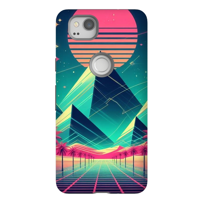 Pixel 2 StrongFit 80s Neon Palm Pyramids by JohnnyVillas