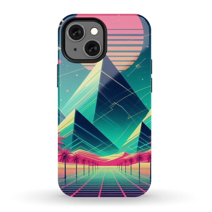 iPhone 12 mini StrongFit 80s Neon Palm Pyramids by JohnnyVillas