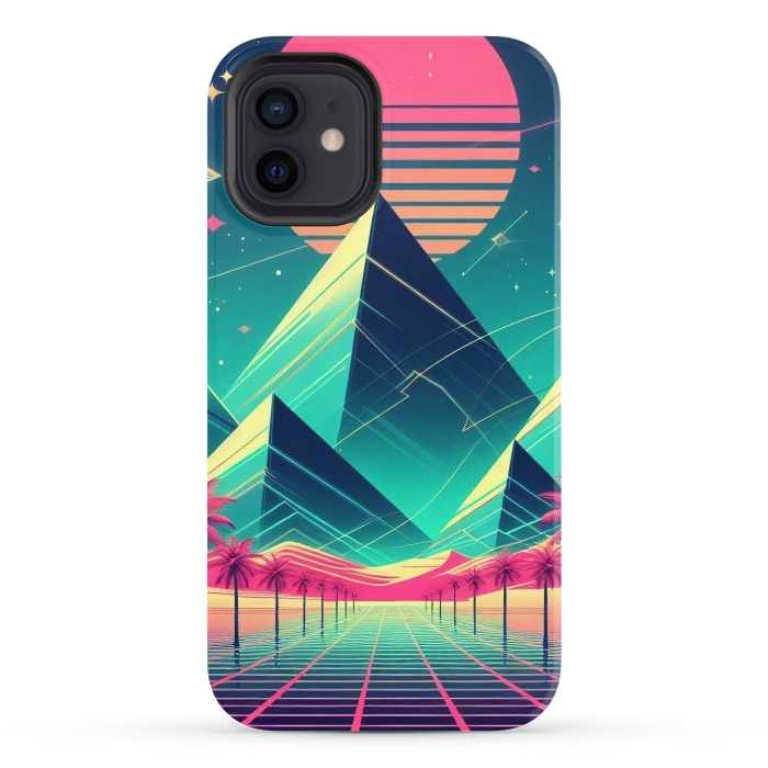 iPhone 12 StrongFit 80s Neon Palm Pyramids by JohnnyVillas