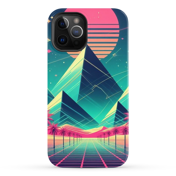 iPhone 12 Pro StrongFit 80s Neon Palm Pyramids by JohnnyVillas