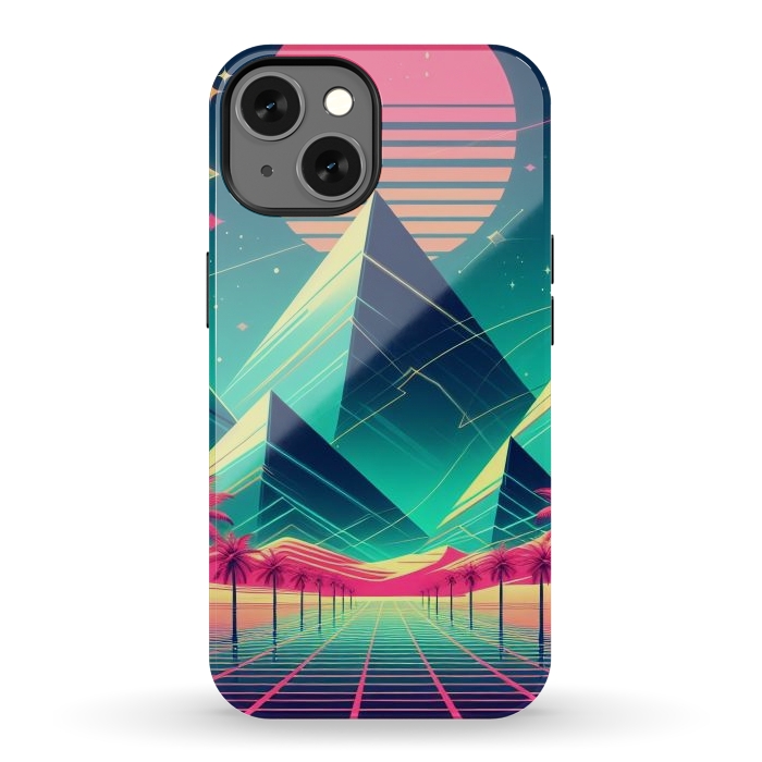 iPhone 13 StrongFit 80s Neon Palm Pyramids by JohnnyVillas