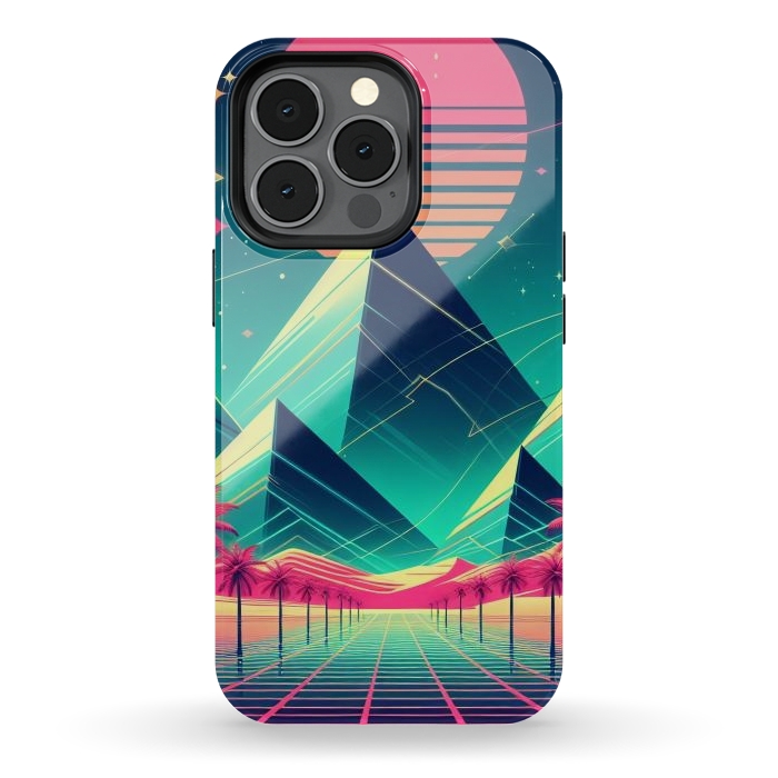 iPhone 13 pro StrongFit 80s Neon Palm Pyramids by JohnnyVillas