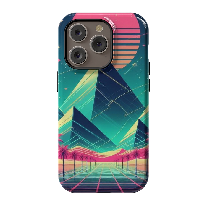 iPhone 14 Pro StrongFit 80s Neon Palm Pyramids by JohnnyVillas