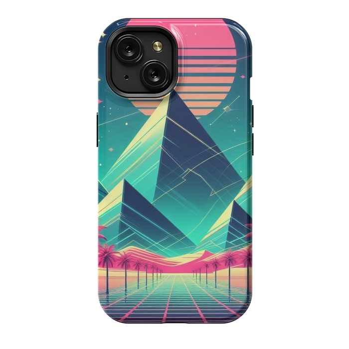 iPhone 15 StrongFit 80s Neon Palm Pyramids by JohnnyVillas