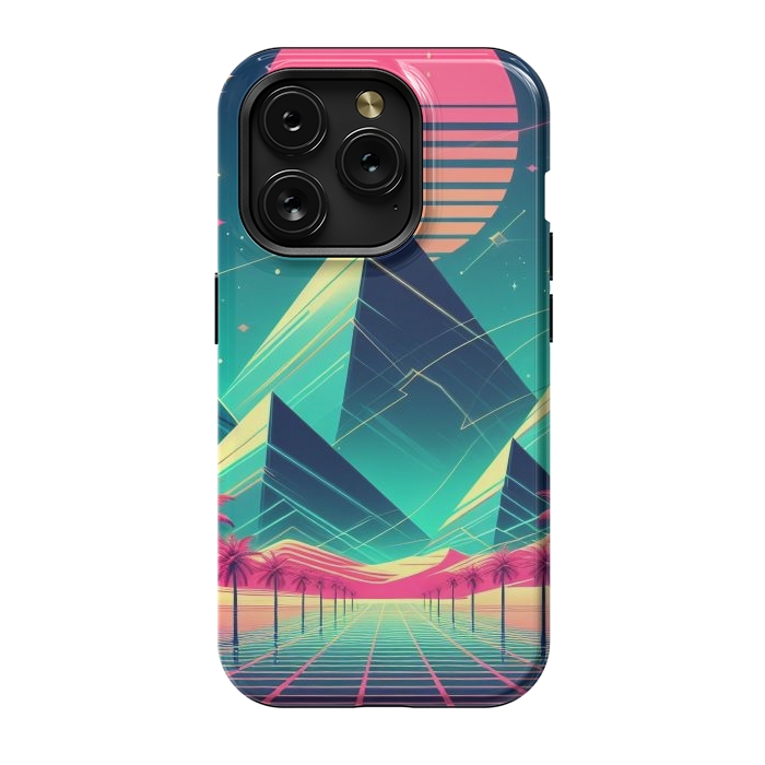 iPhone 15 Pro StrongFit 80s Neon Palm Pyramids by JohnnyVillas