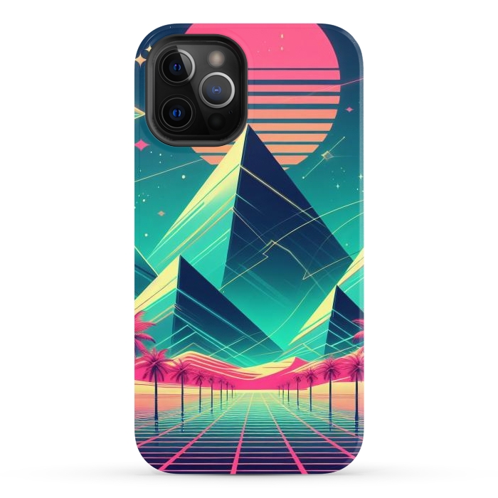 iPhone 12 Pro Max StrongFit 80s Neon Palm Pyramids by JohnnyVillas