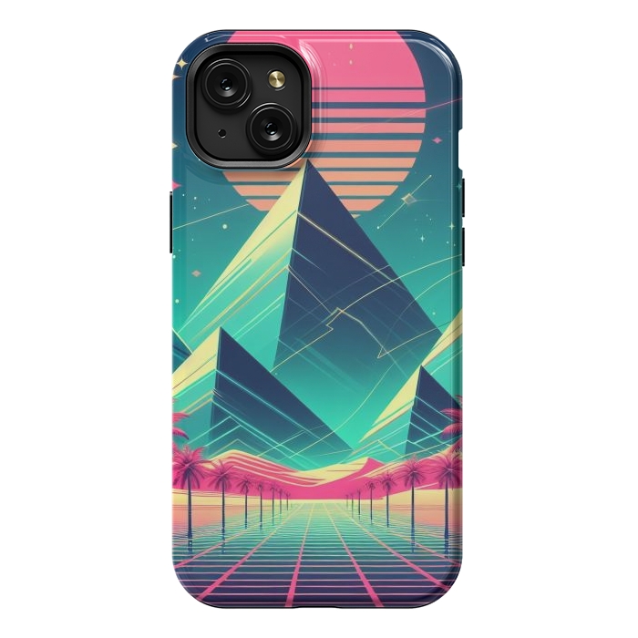 iPhone 15 Plus StrongFit 80s Neon Palm Pyramids by JohnnyVillas