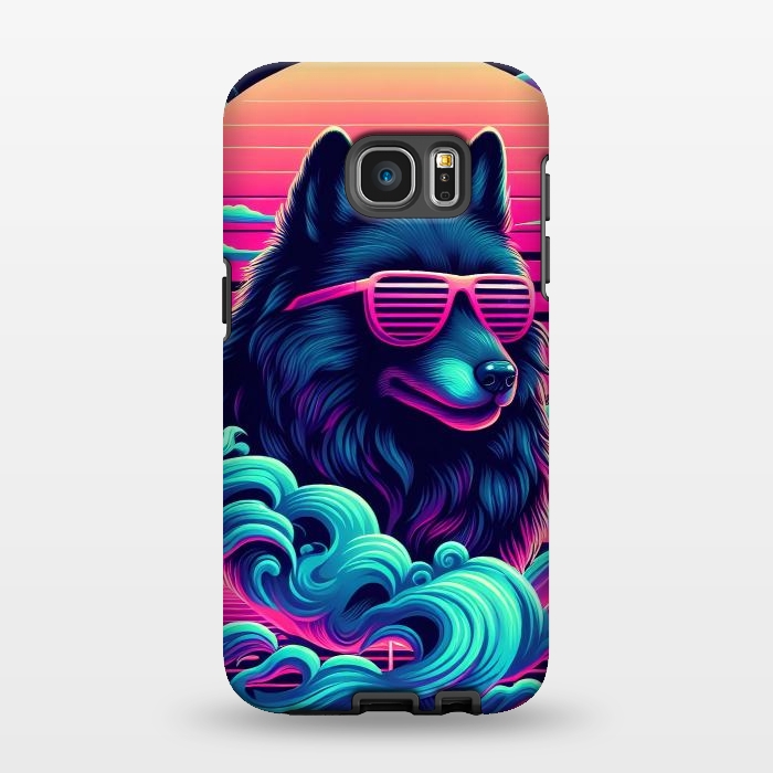 Galaxy S7 EDGE StrongFit 80s Synthwave Wolf by JohnnyVillas