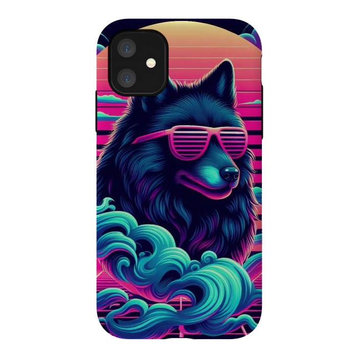 iPhone 11 StrongFit 80s Synthwave Wolf by JohnnyVillas
