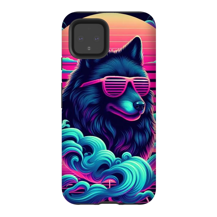 Pixel 4 StrongFit 80s Synthwave Wolf by JohnnyVillas