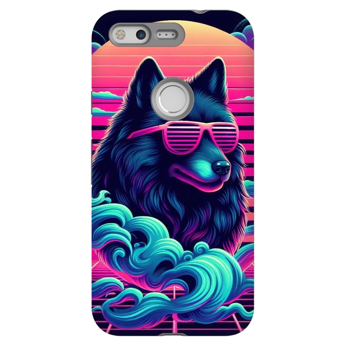 Pixel StrongFit 80s Synthwave Wolf by JohnnyVillas