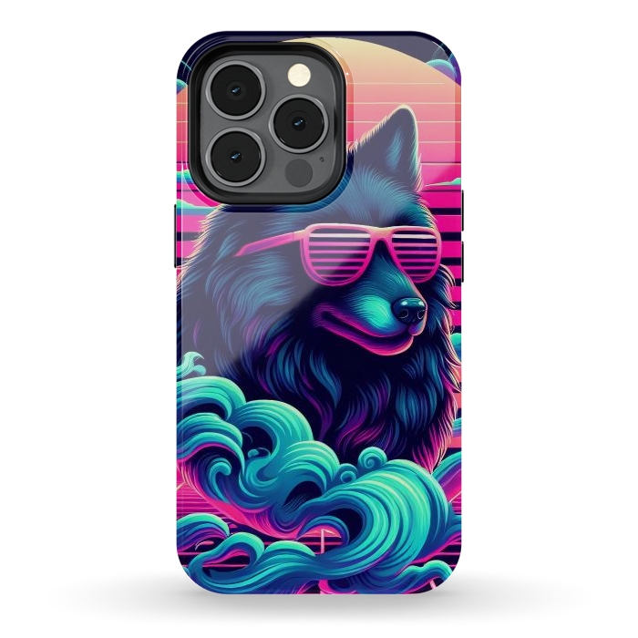 iPhone 13 pro StrongFit 80s Synthwave Wolf by JohnnyVillas