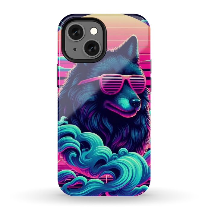 iPhone 13 mini StrongFit 80s Synthwave Wolf by JohnnyVillas