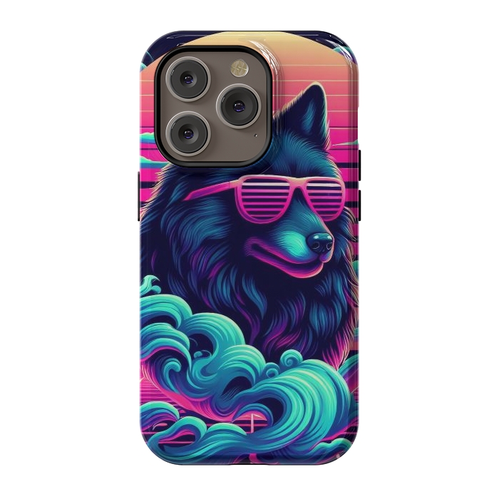 iPhone 14 Pro StrongFit 80s Synthwave Wolf by JohnnyVillas