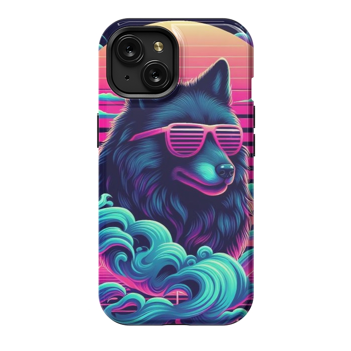 iPhone 15 StrongFit 80s Synthwave Wolf by JohnnyVillas