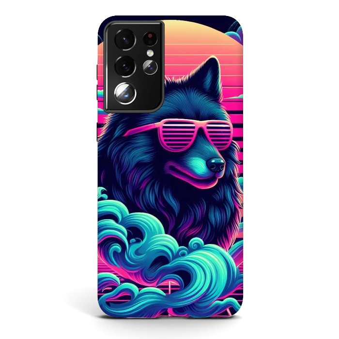 Galaxy S21 ultra StrongFit 80s Synthwave Wolf by JohnnyVillas