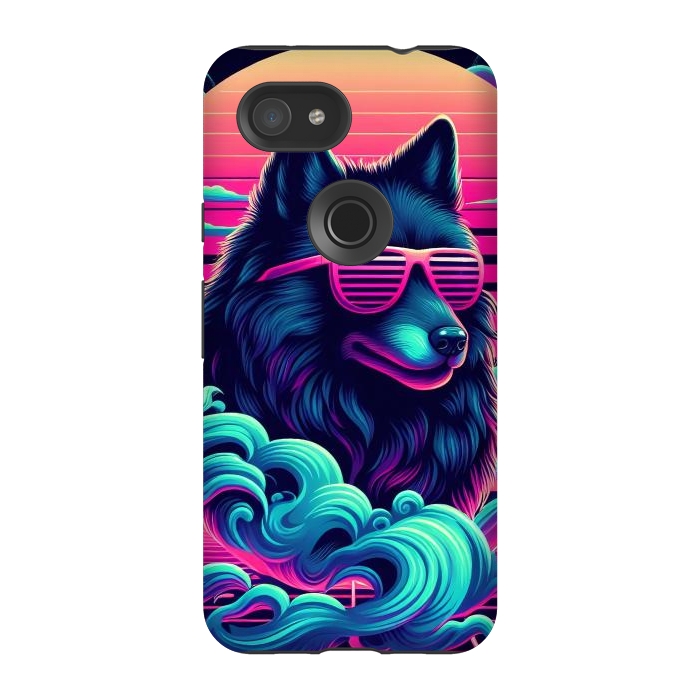 Pixel 3A StrongFit 80s Synthwave Wolf by JohnnyVillas
