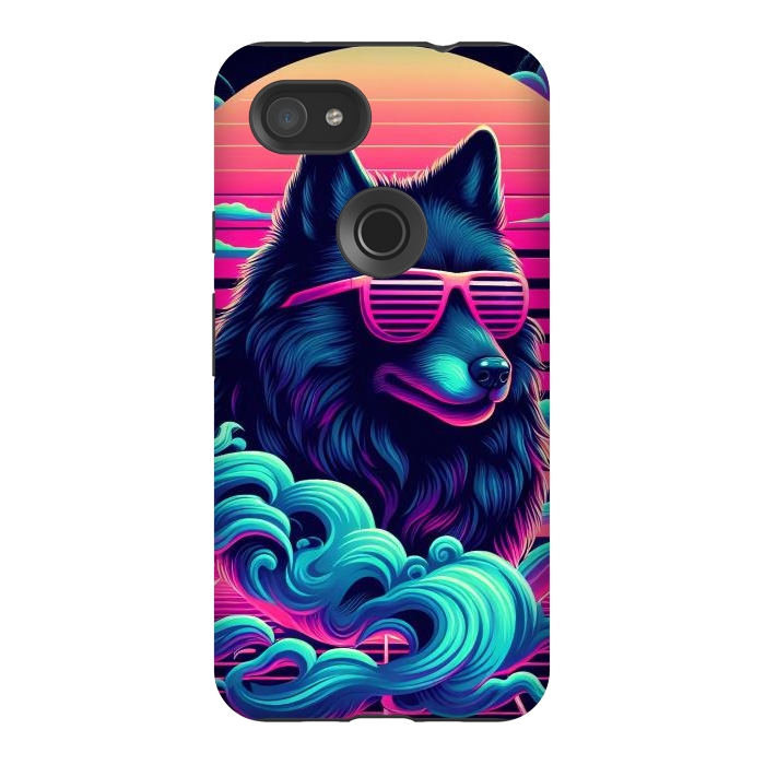 Pixel 3AXL StrongFit 80s Synthwave Wolf by JohnnyVillas