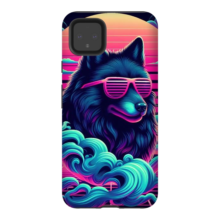 Pixel 4XL StrongFit 80s Synthwave Wolf by JohnnyVillas